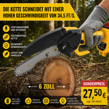 Laden Sie das Bild in den Galerie-Viewer, Sonderposten 27,50 Euro: Mini-Akku-Kettensäge 6 Zoll. Inkl. Li-Ion-Akku und Ladestation.