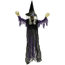 Laden Sie das Bild in den Galerie-Viewer, Animierte Halloween-Dekoration – Lebensgroße Hexe mit Sound &amp; LED, 183 cm