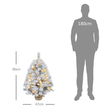 Laden Sie das Bild in den Galerie-Viewer, Künstlicher Weihnachtsbaum – 90 cm mit LED-Lichtern, Schneezweigen und Tannenzapfen, flammhemmend