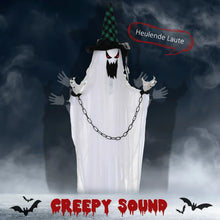 Laden Sie das Bild in den Galerie-Viewer, Animierte Halloween-Dekoration – Hängender Gefangenengeist mit Sound &amp; LED, 204 cm