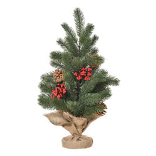 Laden Sie das Bild in den Galerie-Viewer, Mini-Weihnachtsbaum mit Schmuck, rote Beeren und Tannenzapfen – 50 cm Höhe