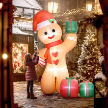 Laden Sie das Bild in den Galerie-Viewer, Aufblasbarer Lebkuchenmann mit Herzen, 245 cm mit LED-Beleuchtung. Weihnachten Deko Luftfigur wetterfest