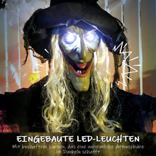 Laden Sie das Bild in den Galerie-Viewer, Animierte Halloween-Dekoration – Lebensgroße Hexe mit Sound &amp; LED, 183 cm