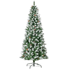 Laden Sie das Bild in den Galerie-Viewer, Künstlicher Weihnachtsbaum – 1,8 m mit verschneiten Spitzen und Zapfen, feuerfest
