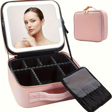 Laden Sie das Bild in den Galerie-Viewer, Kosmetiktasche mit Doppelspiegel, LED-beleuchtet. Make-up Tasche. Schminkkoffer für Damen