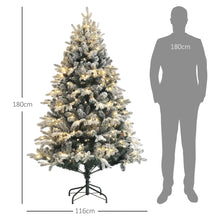 Laden Sie das Bild in den Galerie-Viewer, Weihnachtsbaum mit LED-Beleuchtung und Kunstschnee – 1,8 m, flammenhemmend, stabiler Metallfuß