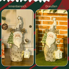 Laden Sie das Bild in den Galerie-Viewer, Weihnachtsdeko, Weihnachtsmann mit Tanne und Laterne, warme LED-Beleuchtung, Batteriebetrieb, In- und Outdoor, 55 cm