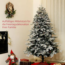 Laden Sie das Bild in den Galerie-Viewer, Weihnachtsbaum mit LED-Beleuchtung und Kunstschnee – 1,8 m, flammenhemmend, stabiler Metallfuß