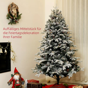 Weihnachtsbaum mit LED-Beleuchtung und Kunstschnee – 1,8 m, flammenhemmend, stabiler Metallfuß