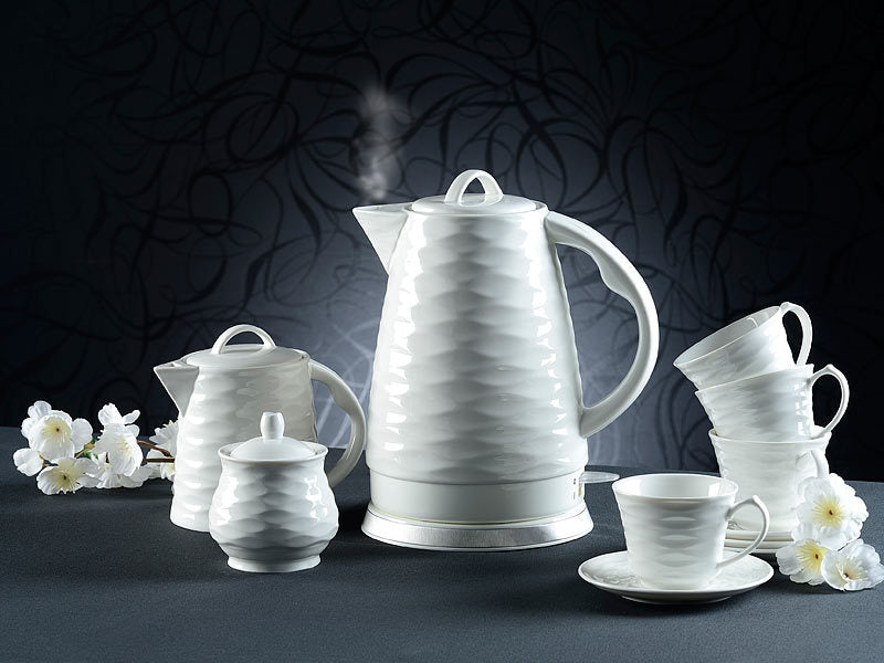 Porzellan-Wasserkocher 1,7 Liter, 1500W mit komplettem Kaffee-/Tee-Ser – Premium Box GmbH