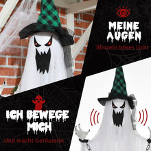 Laden Sie das Bild in den Galerie-Viewer, Animierte Halloween-Dekoration – Hängender Gefangenengeist mit Sound &amp; LED, 204 cm