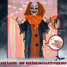 Laden Sie das Bild in den Galerie-Viewer, Animierte Halloween-Dekoration – Grusel-Clown mit Sound, LED &amp; Bewegung, 168 cm