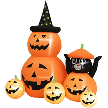 Laden Sie das Bild in den Galerie-Viewer, Halloween-Gartendeko Kürbisfamilie mit Katze, Gebläse wetterfest 160 x 100 x 180cm
