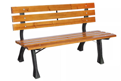 Parkbank mit Rückenlehne. 120 cm Breite. Helles Holz. 2-Sitzer. Im typischen Parkbank-Look. Lamellen.