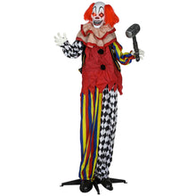 Laden Sie das Bild in den Galerie-Viewer, Animierte Halloween-Dekoration – Riesen-Clown mit Hammer, LED-Augen &amp; Sound, 173 cm