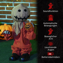 Laden Sie das Bild in den Galerie-Viewer, Animierte Halloween-Dekoration – Vogelscheuche mit Bewegung, Sound &amp; LED, 77 cm