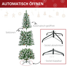 Laden Sie das Bild in den Galerie-Viewer, Künstlicher Weihnachtsbaum – 1,8 m mit verschneiten Spitzen und Zapfen, feuerfest