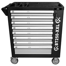 Laden Sie das Bild in den Galerie-Viewer, XXL Profi-Werkzeugwagen 8 Schubladen Werkstattwagen mit Werkzeug gefüllt. 89 kg Gesamtgewicht.