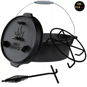 Dutch Oven Set – Gusseiserner Feuertopf mit Deckelheber. Verschiedene Größen.