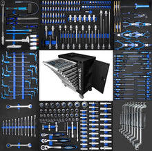 Laden Sie das Bild in den Galerie-Viewer, XXL Profi-Werkzeugwagen 8 Schubladen Werkstattwagen mit Werkzeug gefüllt. 89 kg Gesamtgewicht.