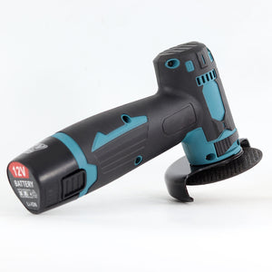 Akku-Mini-Winkelschleifer Flex. Klein und handlich. Übliche 76 mm Scheiben. Auch perfekt um Schrott-Fahrräder zu entfernen.
