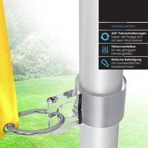 Teleskop-Fahnenmast (Silber o. Schwarz) mit Fahne. 6,30 m. Für Firma, Garten, Haus... Mit Flagge 150 x 90 cm.