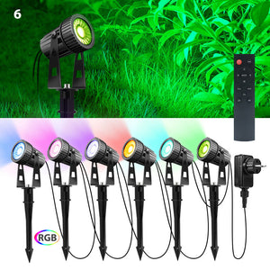 LED RGB Color Gartenlicht 6er Set mit Gartenspieß. 4 x 3 Watt Farbige LED-Licht. Fernbedienung