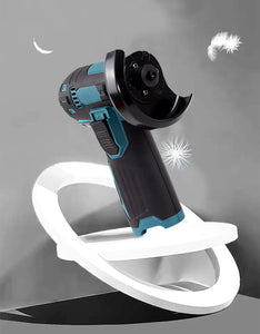 Akku-Mini-Winkelschleifer Flex. Klein und handlich. Übliche 76 mm Scheiben. Auch perfekt um Schrott-Fahrräder zu entfernen.