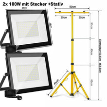 Laden Sie das Bild in den Galerie-Viewer, LED Stativ-Baustrahler Flutlicht 200 Watt (2x100 Watt). 230 Volt. IP66.