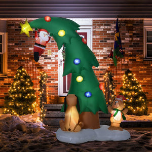 Aufblasbarer Weihnachtsbaum Weihnachtsmann 223 cm mit Hund und Teddy IP44 LED Selbstaufblasend