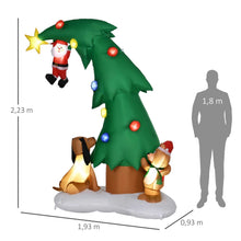 Laden Sie das Bild in den Galerie-Viewer, Aufblasbarer Weihnachtsbaum Weihnachtsmann 223 cm mit Hund und Teddy IP44 LED Selbstaufblasend