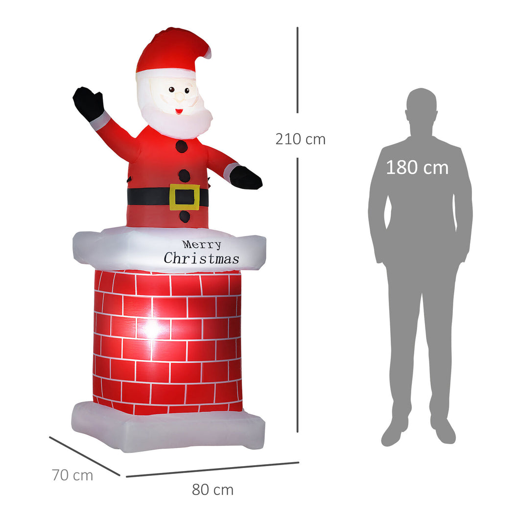 Aufblasbarer Weihnachtsmann mit Schornstein 2,10 m aufblasbar LED-Licht Weihnachtsdeko