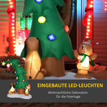 Laden Sie das Bild in den Galerie-Viewer, Aufblasbarer Weihnachtsbaum Weihnachtsmann 223 cm mit Hund und Teddy IP44 LED Selbstaufblasend