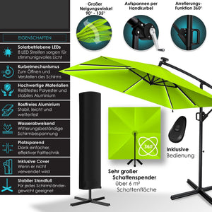 Ampelschirm 250cm x 250cm Sonnenschirm rechteckig. Inkl. Abdeckung + Windsicherung mit Kurbelvorrichtung Aluminium