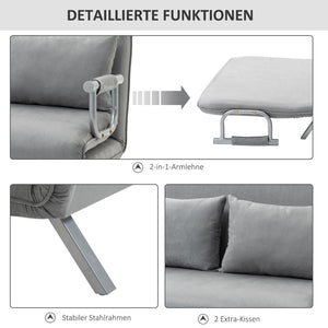 Schlafsofa Doppelsofa hellgrau 111 cm breit, mit Armlehne Schlafsessel Gästebett Klappbett