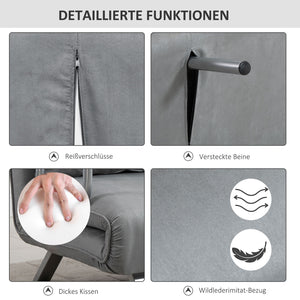 Schlafsofa Doppelsofa hellgrau 111 cm breit, mit Armlehne Schlafsessel Gästebett Klappbett