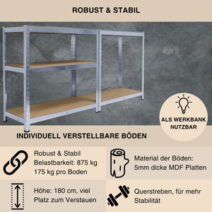Schwerlastregale 180 x 90 x 40 cm 5 Böden - bis 875 kg
