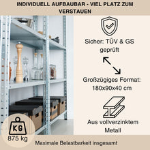 Laden Sie das Bild in den Galerie-Viewer, Schwerlastregale 180 x 90 x 40 cm 5 Böden - bis 875 kg