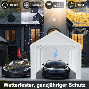 Autozelt Garagenzelt mit Seitenwänden und Rolltor. UV-Schutz. Verschiedene Größen. Weiß oder Grau.