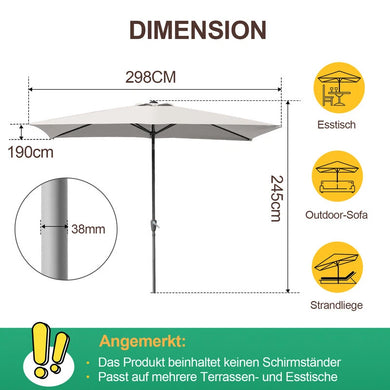 Kurbel-Sonnenschirm mit Stahlgestänge 200x300 cm rechteckige Form. Verschiedene Farben