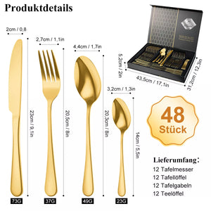 Besteckset Edelstahl Tafelbesteck 48 Teile für 12 Personen. Das besondere Angebot! Silber oder Gold.