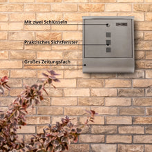 Laden Sie das Bild in den Galerie-Viewer, Sonderposten: Briefkasten mit Namensschild. Mit Zeitungsfach &amp; Sichtfenstern. Weite Einwurföffnung. Edelstahl, anthrazit oder weiß