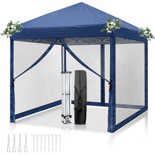 Laden Sie das Bild in den Galerie-Viewer, Faltpavillon 3 x 3 m Pop-Up – Partyzelt, Eventzelt &amp; Gartenzelt mit 4 Moskitonetzen in Grau, Blau oder beige