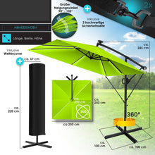 Laden Sie das Bild in den Galerie-Viewer, Ampelschirm mit LED Beleuchtung 250cm x 250cm Sonnenschirm rechteckig. Inkl. Abdeckung + Windsicherung mit Kurbelvorrichtung Aluminium