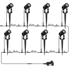 Laden Sie das Bild in den Galerie-Viewer, LED Gartenlicht 8er Set mit Gartenspieß. 8 x 3 Watt LED-Licht. Warmweiß.