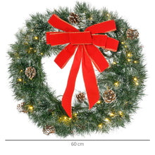 Laden Sie das Bild in den Galerie-Viewer, Tannenkranz Weihnachtskranz Künstlicher Türkranz mit LED und Schleife, 60 cm