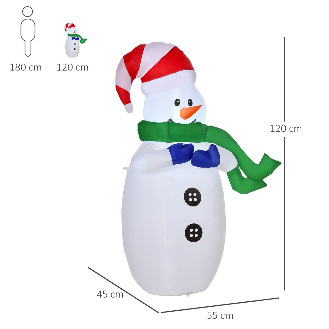 Aufblasbarer Schneemann mit Schal 1,20m Weihnachtsmann Weihnachtsdeko LED Nikolaus Santa