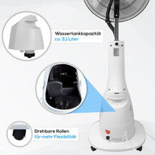 Laden Sie das Bild in den Galerie-Viewer, Nebelventilator Standventilator Ø40 cm Luftkühler Ventilator 90 Watt mit 3,1 Liter Wassertank für Ultraschallnebel