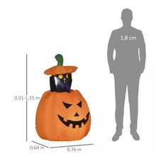 Laden Sie das Bild in den Galerie-Viewer, Halloween Aufblasbarer Kürbisgeist 115 cm mit beweglicher Katze mit LED