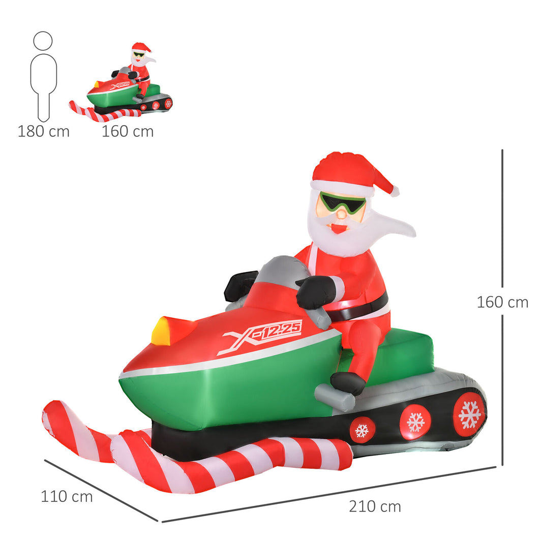 Aufblasbarer Weihnachtsmann auf Snowmobil 1,6 m Nikolaus Santa LED IP44 Polyester